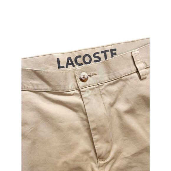 Lacoste Flat Front chino pants Light khaki 38x25.5 Cotton alligator Logo pockets - Picture 2 of 9